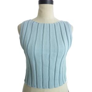 NWT Reformation Callie Cotton Ribbed Sweater Tank in Mineral Blue XS